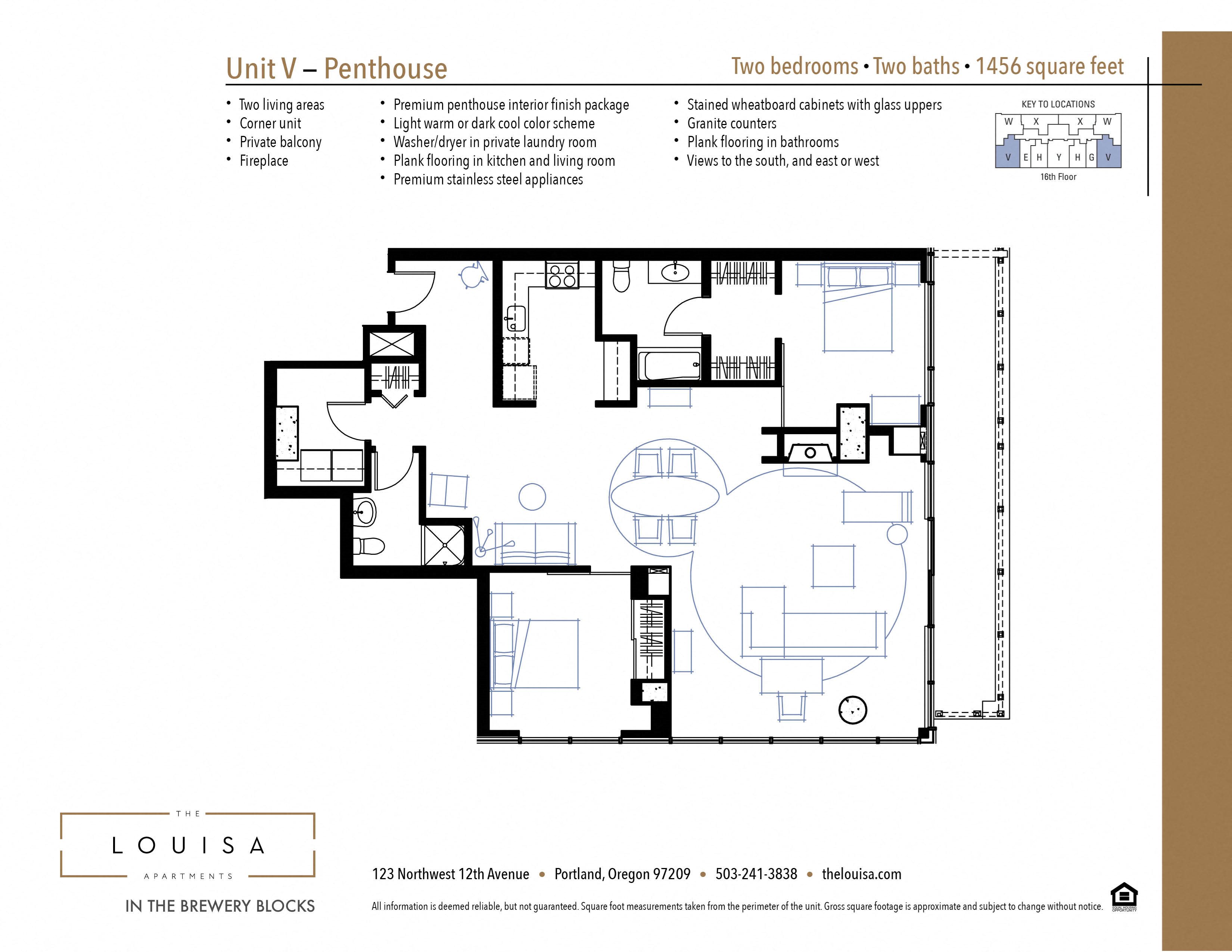 2 Bed 2 Bath (VPenthouse) Floor Plan 2 Bed 2 Bath (VPenthouse) Floor Plan at The Louisa Apartments in Portland, Oregon